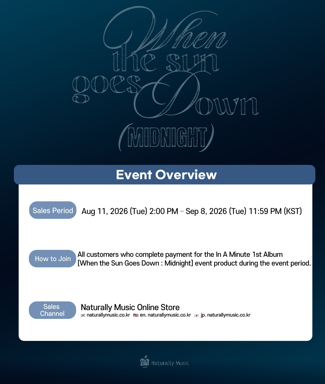 [PRE-ORDER EVENT] In A Minute 1st Album [When the sun goes down: Midnight] (2 types of medium, 1 type random)