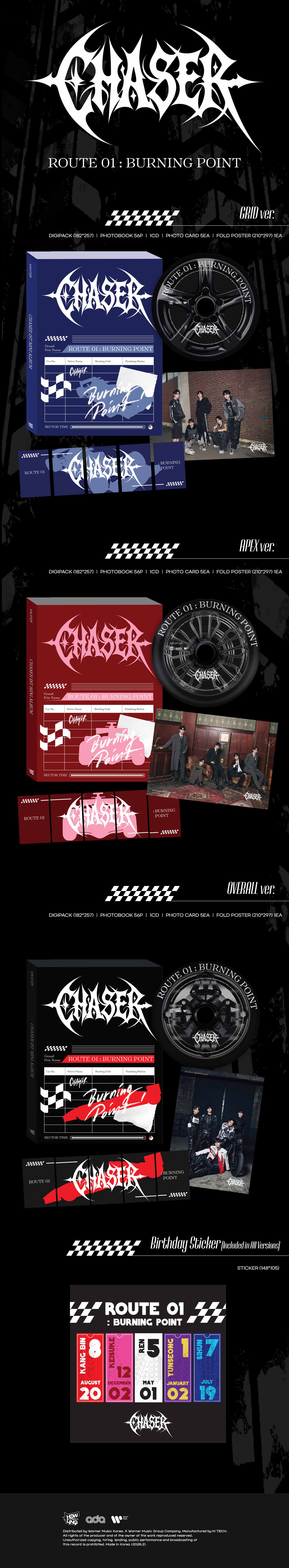 [PRE-ORDER] CHASER 1ST MINI ALBUM 【ROUTE 01: BURNING POINT】(3 types medium, 1 type random)
